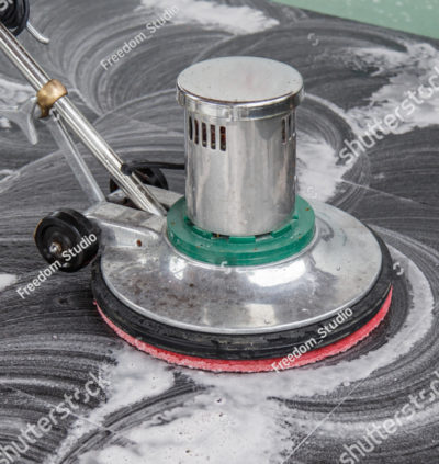 stock photo thai people cleaning black granite floor with machine and chemical 238891744